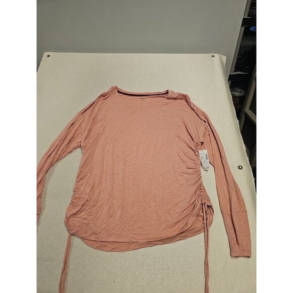 Db Sunday Slub Ruched Sides  Tee T Shirt Womens XL Pink Thumb Holes soft NEW - Picture 1 of 8
